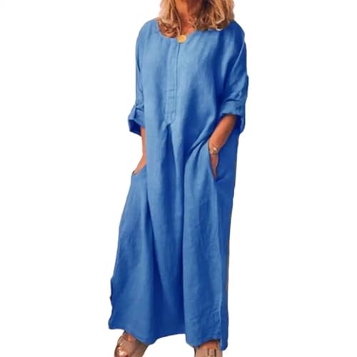 AAIXXIZAO Hübsche Kleider Dress Damen Lässige Frauen Einfarbig Übergroße Baumwolle Langes Hemd Kleid Lose Lange Kleider Mode Damen Bekleidung M Blau von AAIXXIZAO