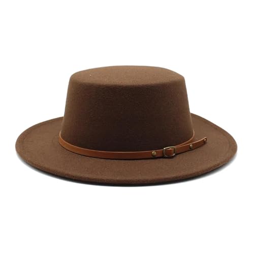 AAIXXIZAO Sonnenhut Strohhut Hut Damen Kleine Größe Fedora Hüte Junge Mädchen Flache Top Filz Jazz Hut Party Kleid Kappe Kindgröße52-54Cm Kaffee von AAIXXIZAO