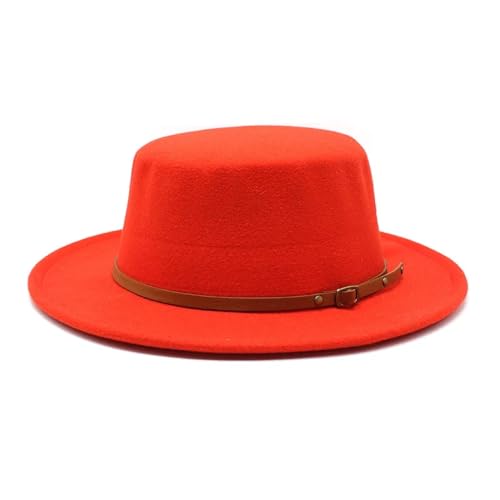 AAIXXIZAO Sonnenhut Strohhut Hut Damen Kleine Größe Fedora Hüte Junge Mädchen Flache Top Filz Jazz Hut Party Kleid Kappe Kindgröße52-54Cm Orangerot von AAIXXIZAO