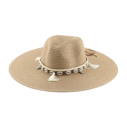 AAIXXIZAO Sonnenhut Strohhut Hut Damen Panama Hüte Frauen Männer Cowboy Strohhüte 11Cm Sonnenschutz Strand Stroh Frauen Hüte 56-58Cm Khaki von AAIXXIZAO