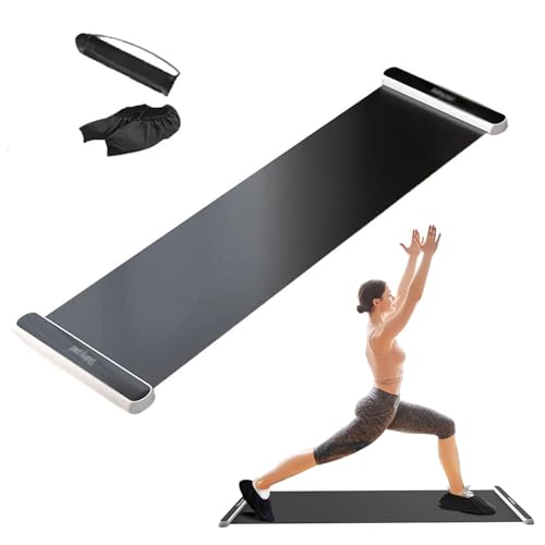 Gymnastikmatte mit Schuhüberzügen, Gleitbrett, Fitnessmatte, für Heimtraining, Fitnessübungen (Größe: 180 x 50 cm, Farbe: Schwarz) von AAOCLO