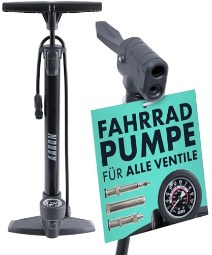 AARON AIR Fahrrad Standpumpe mit Manometer für alle Ventile, Hochdruck Fahrradpumpe Rennrad, Luftpumpe, Pumpe mit Ball Aufsatz, schwarz AARON AIR Fahrrad Standpumpe mit Manometer für alle Ventile, Hochdruck Fahrradpumpe Rennrad, Luftpumpe, Pumpe mit Ball Aufsatz, schwarz von AARON