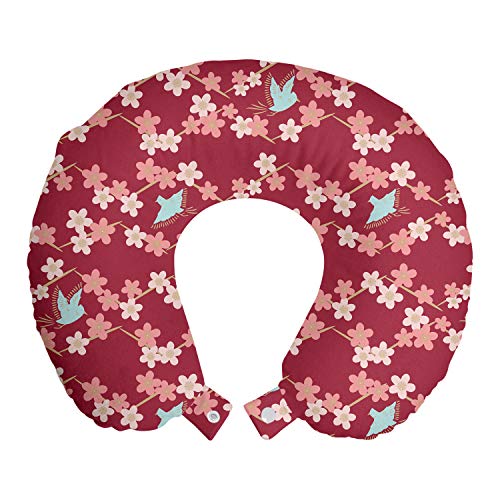 ABAKUHAUS Blumen Reisekissen Nackenstütze, Konzept der Blumen und Vögel, Schaumstoff Reiseartikel für Flugzeug und Auto, 30x30 cm, Ruby und Blush von ABAKUHAUS