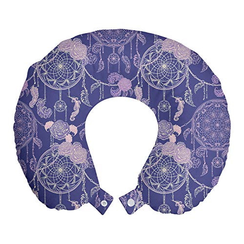 ABAKUHAUS Boho Reisekissen Nackenstütze, floral Dreamcatchers, Schaumstoff Reiseartikel für Flugzeug und Auto, 30x30 cm, Lavendel Dunkle von ABAKUHAUS
