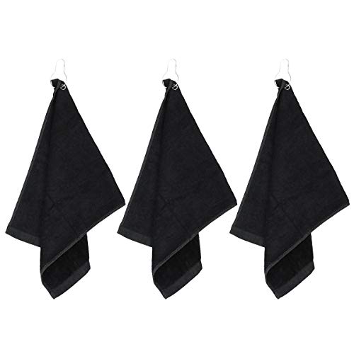 ABOOFAN Tragbares Handtuch, praktisches Loch-Handtuch mit Haken, bequemes Baumwoll-Sporthandtuch für den Innen- und Außenbereich, Schwarz, 3 Stück von ABOOFAN