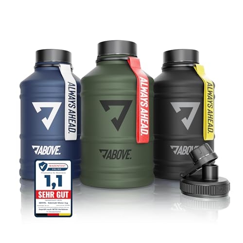 ABOVE. Trinkflasche Edelstahl 1,3L - 2,2L I Extra Trinkverschluss I Water Jug BPA Frei I Trinkflasche 2L auslaufsicher & robust I große Gallon für Sport, Gym und Outdoor (1.3L Olive) von ABOVE.