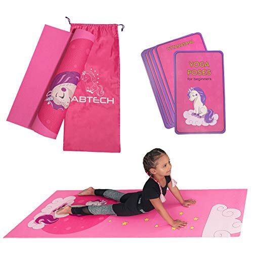 Kinder Yogamatte im Set - Lustige Rosa Einhorn Yogamatte für Mädchen - Chemiefrei - Ungiftig - Rutschfest - mit 12 Yogakarten Kinder Yogamatte im Set - Lustige Rosa Einhorn Yogamatte für Mädchen - Chemiefrei - Ungiftig - Rutschfest - mit 12 Yogakarten von ABTECH