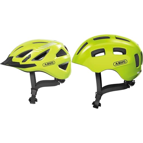 ABUS 86868 Fahrradhelm, Gelb (Signal Yellow), L (56-61 cm​) & Fahrradhelm Youn-I 2.0 - mit Licht für Kinder, Jugendliche und Junge Erwachsene - für Mädels und Jungs - Gelb, Größe M von ABUS