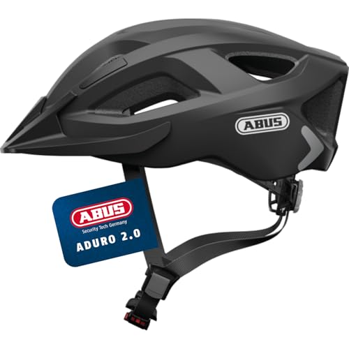 ABUS Stadthelm Aduro 2.0 - Allround-Fahrradhelm mit Licht - in sportivem Design für den Stadtverkehr - für Damen und Herren - Schwarz Matt, Größe L von ABUS