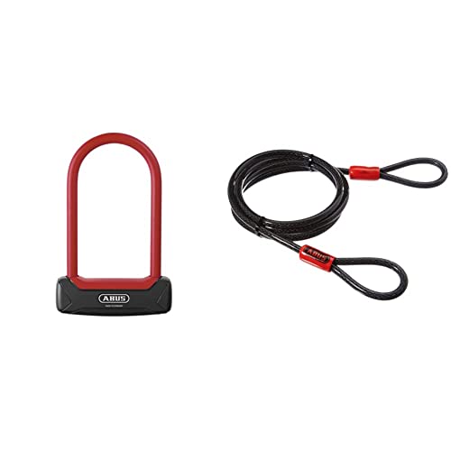 ABUS Bügelschloss Granit Plus 640/135HB150 - ABUS-Sicherheitslevel 12 - Schwarz/Rot & Schlaufenkabel Cobra 10/200-2 m lang, 10 mm stark - Schwarz, Black, 200 cm von ABUS