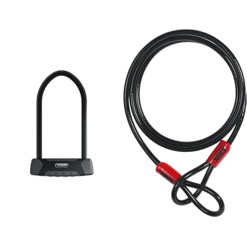 ABUS Bügelschloss Granit XPlus 540 + USH-Halterung - Fahrradschloss mit starkem Parabolbügel - 230 mm Bügelhöhe Sicherheitslevel 15 - Schwarz & Schlaufenkabel Cobra, 10 mm, schwarz, 140 cm von ABUS