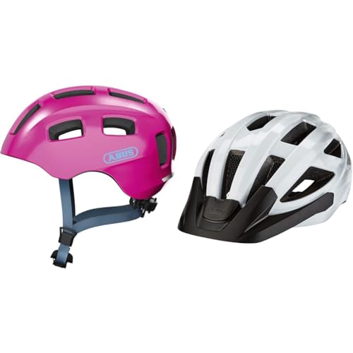 ABUS Da Ragazzi, Unisex, Fahrradhelm, Pink (Sparkling Pink), M (52-57 cm) & Rennradhelm Macator - Sportiver Fahrradhelm für Einsteiger von ABUS