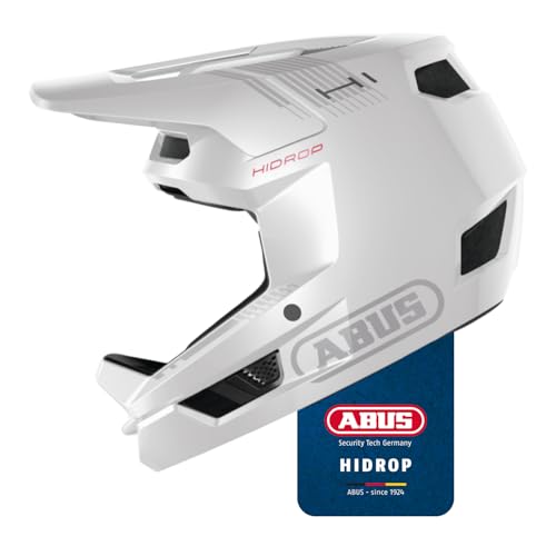 ABUS Downhill Helm HiDrop – ASTM-zertifizierter Fullface Helm mit ABS-Außenschale für MTB: Downhill, Enduro und Bikepark – für Erwachsene und Jugendliche – Weiß, Größe S von ABUS