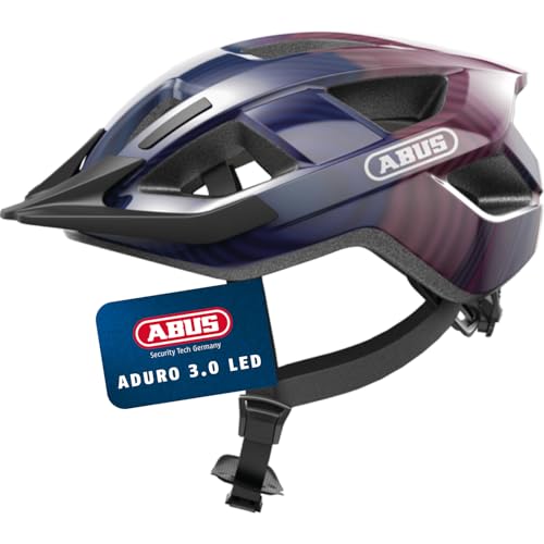 ABUS Fahrradhelm Aduro 3.0 LED - Sportiver City-Helm in stilvollem Design für alltägliche und sportliche Touren - mit Rücklicht - für Damen und Herren - Größe L, Violett von ABUS