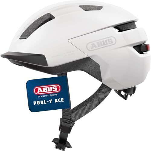ABUS Fahrradhelm PURL-Y ACE mit LED-Licht – geeignet Fahrten auf E-Bike und S-Pedelec – Trendiger NTA-Schutzhelm für Erwachsene und Jugendliche – Weiß, Größe S von ABUS