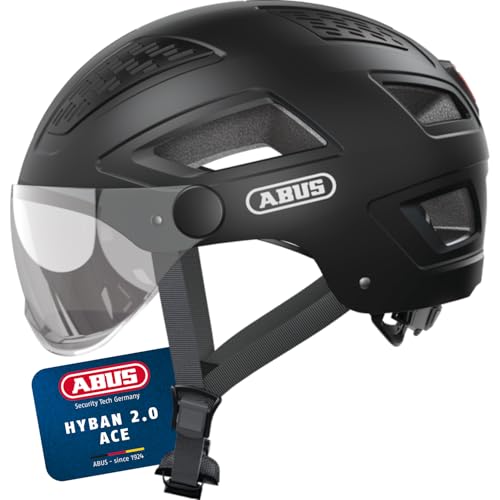 ABUS Stadthelm Hyban 2.0 ACE - Fahrradhelm mit Visier, Licht und ABS-Hartschale - für Damen und Herren - Schwarz Matt, Größe XL ABUS Stadthelm Hyban 2.0 ACE - Fahrradhelm mit Visier, Licht und ABS-Hartschale - für Damen und Herren - Schwarz Matt, Größe XL von ABUS