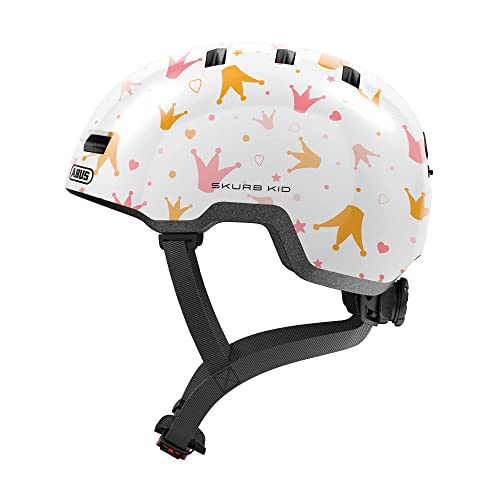ABUS Kinderhelm Skurb Kid - robuster Fahrradhelm im Skater-Look mit Platz für einen Zopf und vielfältigen Designs - für Mädchen und Jungen - Weiß mit Kronenmuster, Größe S ABUS Kinderhelm Skurb Kid - robuster Fahrradhelm im Skater-Look mit Platz für einen Zopf und vielfältigen Designs - für Mädchen und Jungen - Weiß mit Kronenmuster, Größe S von ABUS