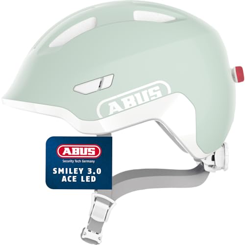 ABUS Kinderhelm Smiley 3.0 ACE LED - Fahrradhelm mit Licht - Tiefe Passform & Platz für einen Zopf - für Mädchen und Jungs - Pure Mint, Größe M von ABUS