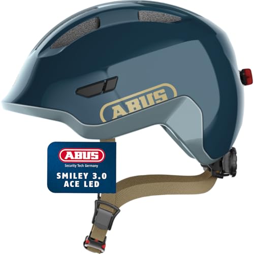 ABUS Kinderhelm Smiley 3.0 ACE LED - Fahrradhelm mit Licht - tiefe Passform & Platz für einen Zopf - für Mädchen und Jungs - Blau Glänzend, Größe S ABUS Kinderhelm Smiley 3.0 ACE LED - Fahrradhelm mit Licht - tiefe Passform & Platz für einen Zopf - für Mädchen und Jungs - Blau Glänzend, Größe S von ABUS