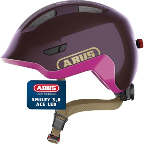 ABUS Kinderhelm Smiley 3.0 ACE LED - Fahrradhelm mit Licht - tiefe Passform & Platz für einen Zopf - für Mädchen und Jungs - Violett Glänzend, Größe M ABUS Kinderhelm Smiley 3.0 ACE LED - Fahrradhelm mit Licht - tiefe Passform & Platz für einen Zopf - für Mädchen und Jungs - Violett Glänzend, Größe M von ABUS