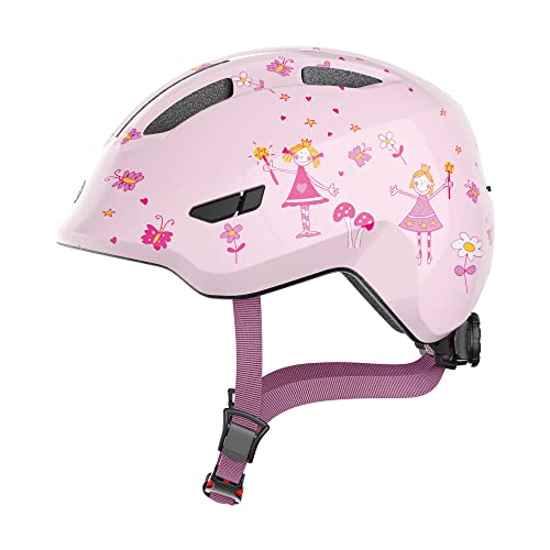 ABUS Kinderhelm Smiley 3.0 - Fahrradhelm mit tiefer Passform, kindergerechten Designs & Platz für einen Zopf - für Mädchen und Jungs - Rosa mit Prinzessinen-Muster, Größe S von ABUS