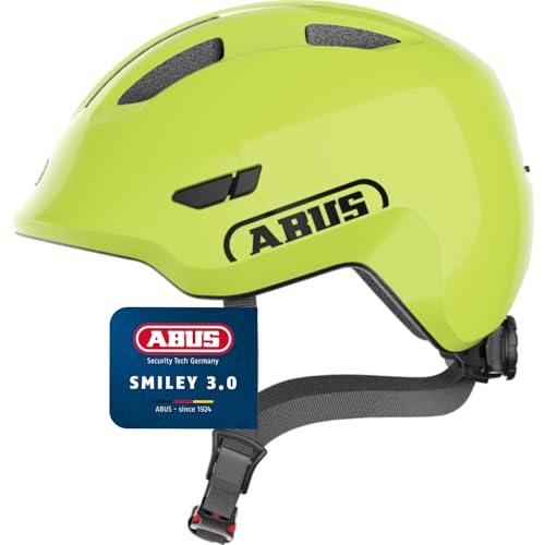 ABUS Kinderhelm Smiley 3.0 - Fahrradhelm mit tiefer Passform, kindergerechten Designs & Platz für einen Zopf - für Mädchen und Jungs - Gelb Glänzend, Größe S ABUS Kinderhelm Smiley 3.0 - Fahrradhelm mit tiefer Passform, kindergerechten Designs & Platz für einen Zopf - für Mädchen und Jungs - Gelb Glänzend, Größe S von ABUS
