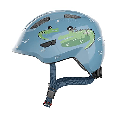 ABUS Kinderhelm Smiley 3.0 - Fahrradhelm mit tiefer Passform, kindergerechten Designs & Platz für einen Zopf - für Mädchen und Jungs - Hellblau mit Krokodil-Muster, Größe S, S (45-50 cm) von ABUS