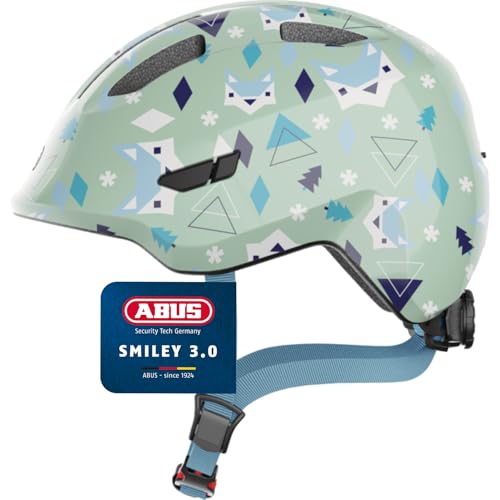 ABUS Kinderhelm Smiley 3.0 - Fahrradhelm mit tiefer Passform, kindergerechten Designs & Platz für einen Zopf - für Mädchen und Jungs - Hellgrün mit Muster, Größe M von ABUS