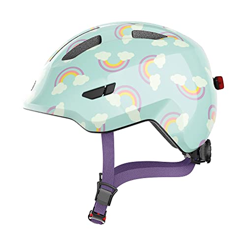 ABUS Kinderhelm Smiley 3.0 LED - Fahrradhelm mit Licht - tiefe Passform & Platz für einen Zopf - für Mädchen und Jungs - Hellblau mit Regenbogen-Muster, Größe S ABUS Kinderhelm Smiley 3.0 LED - Fahrradhelm mit Licht - tiefe Passform & Platz für einen Zopf - für Mädchen und Jungs - Hellblau mit Regenbogen-Muster, Größe S von ABUS