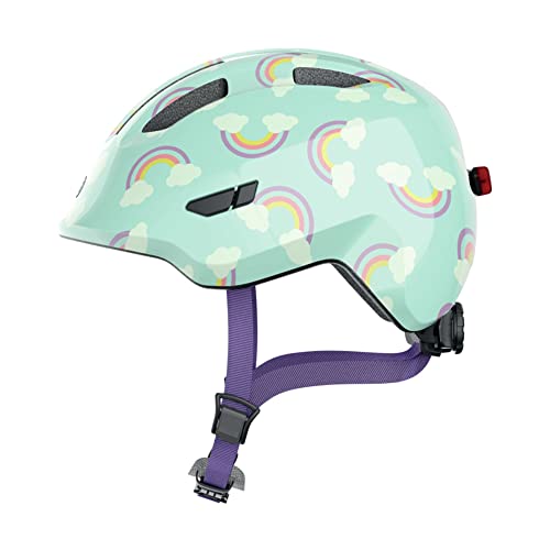 ABUS Kinderhelm Smiley 3.0 LED - Fahrradhelm mit Licht - tiefe Passform & Platz für einen Zopf - für Mädchen und Jungs - Hellblau mit Regenbogen-Muster, Größe M ABUS Kinderhelm Smiley 3.0 LED - Fahrradhelm mit Licht - tiefe Passform & Platz für einen Zopf - für Mädchen und Jungs - Hellblau mit Regenbogen-Muster, Größe M von ABUS