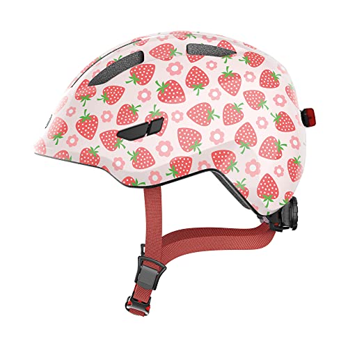 ABUS Kinderhelm Smiley 3.0 LED - Fahrradhelm mit Licht - tiefe Passform & Platz für einen Zopf - für Mädchen und Jungs - Rosa mit Erdbeer-Muster, Größe S, S (45-50 cm) ABUS Kinderhelm Smiley 3.0 LED - Fahrradhelm mit Licht - tiefe Passform & Platz für einen Zopf - für Mädchen und Jungs - Rosa mit Erdbeer-Muster, Größe S, S (45-50 cm) von ABUS