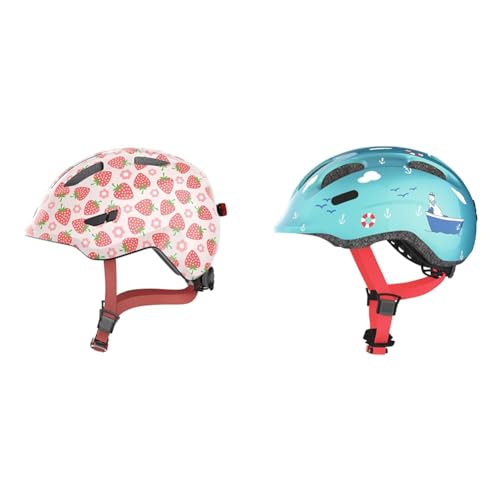 ABUS Kinderhelm Smiley 3.0 LED - Fahrradhelm mit Licht & Kinderhelm Smiley 2.0 - Robuster Fahrradhelm für Mädchen und Jungs - Blau mit maritimen Muster, Größe M, Turquoise Sailor ABUS Kinderhelm Smiley 3.0 LED - Fahrradhelm mit Licht & Kinderhelm Smiley 2.0 - Robuster Fahrradhelm für Mädchen und Jungs - Blau mit maritimen Muster, Größe M, Turquoise Sailor von ABUS
