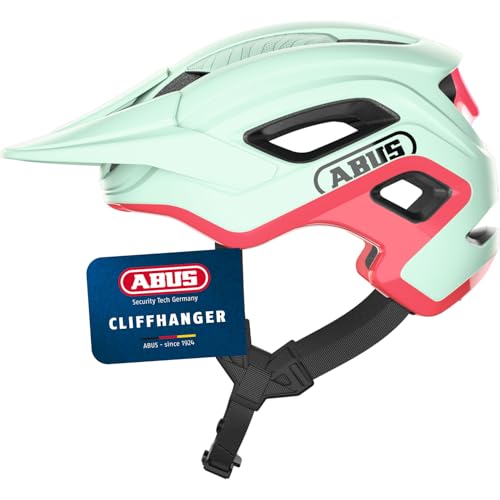 ABUS MTB-Helm Cliffhanger - Fahrradhelm für anspruchsvolle Trails - mit großen Lüftungsöffnungen & TriVider Riemensystem - für Damen und Herren - Mintgrün/Pink, Größe L von ABUS