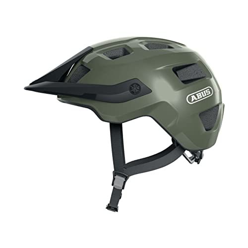 ABUS MTB-Helm MoTrip - robuster Fahrradhelm mit höhenverstellbarem Schirm für Mountainbiker - individuelle Passform - Unisex - Grün Glänzend, S von ABUS