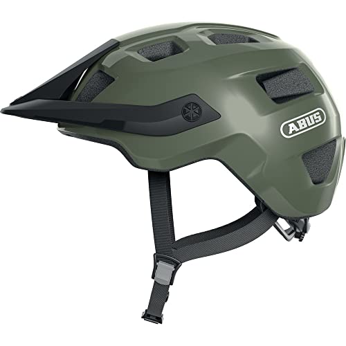 ABUS MTB-Helm MoTrip - robuster Fahrradhelm mit höhenverstellbarem Schirm für Mountainbiker - individuelle Passform - Unisex - Grün Glänzend, S von ABUS