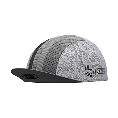 ABUS Race Cap - stylische Cycling Cap mit Sweatband - Schutz vor Sonne, Insekten und Schweiß - passt unter den Rennradhelm - für Damen und Herren - Weiß/Grau mit Muster, Größe S von ABUS