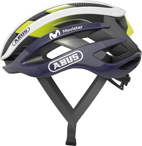 ABUS Rennradhelm AirBreaker - High-End Fahrradhelm für den professionellen Radsport - für Jugendliche und Erwachsene - Helm für Damen und Herren - Weiß/Blau (Movistar Team 24), Größe L von ABUS