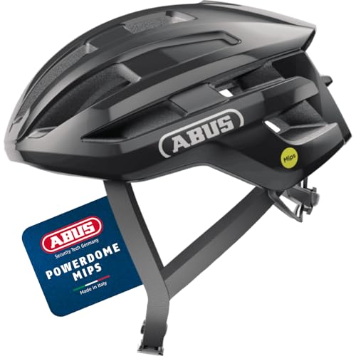 ABUS Rennradhelm PowerDome MIPS - leichter Fahrradhelm mit cleverem Belüftungssystem und Aufprallschutz - Made in Italy - für Damen und Herren - Schwarz Glänzend, Größe M von ABUS