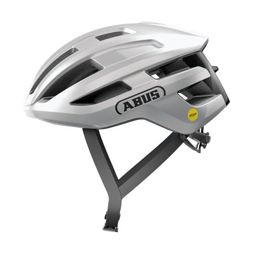 ABUS Rennradhelm PowerDome MIPS - leichter Fahrradhelm mit cleverem Belüftungssystem und Aufprallschutz - Made in Italy - für Damen und Herren - Silber, Größe L von ABUS