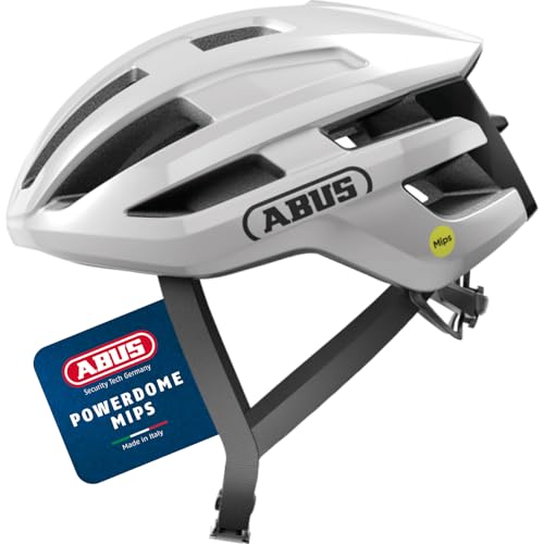 ABUS Rennradhelm PowerDome MIPS - leichter Fahrradhelm mit cleverem Belüftungssystem und Aufprallschutz - Made in Italy - für Damen und Herren - Weiß Glänzend, Größe M ABUS Rennradhelm PowerDome MIPS - leichter Fahrradhelm mit cleverem Belüftungssystem und Aufprallschutz - Made in Italy - für Damen und Herren - Weiß Glänzend, Größe M von ABUS