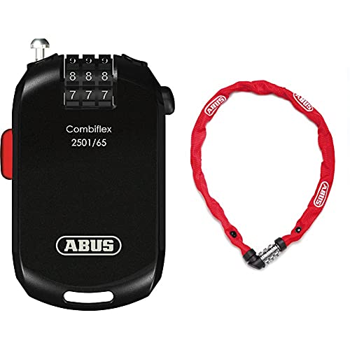 ABUS Spezialschloss Combiflex 2501/65-65 cm Stahlkabel - Schwarz & Kettenschloss 1200/60 Web Sicherheitslevel 2 – 60 cm – Rot von ABUS