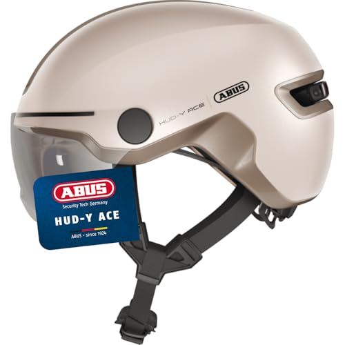 ABUS Stadthelm HUD-Y ACE - stylischer Fahrradhelm mit Visier und magnetischem, aufladbarem LED-Rücklicht - für Damen und Herren - Beige, Größe S ABUS Stadthelm HUD-Y ACE - stylischer Fahrradhelm mit Visier und magnetischem, aufladbarem LED-Rücklicht - für Damen und Herren - Beige, Größe S von ABUS