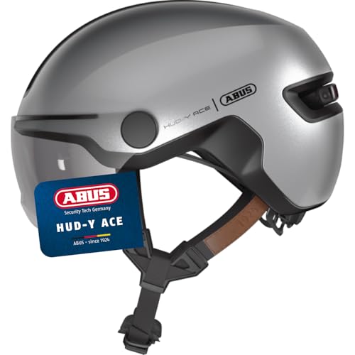 ABUS Stadthelm HUD-Y ACE - stylischer Fahrradhelm mit Visier und magnetischem, aufladbarem LED-Rücklicht - für Damen und Herren - Silber, Größe L ABUS Stadthelm HUD-Y ACE - stylischer Fahrradhelm mit Visier und magnetischem, aufladbarem LED-Rücklicht - für Damen und Herren - Silber, Größe L von ABUS