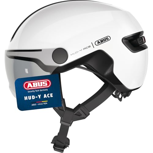 ABUS Stadthelm HUD-Y ACE - stylischer Fahrradhelm mit Visier und magnetischem, aufladbarem LED-Rücklicht - für Damen und Herren - Weiß Glänzend, Größe L ABUS Stadthelm HUD-Y ACE - stylischer Fahrradhelm mit Visier und magnetischem, aufladbarem LED-Rücklicht - für Damen und Herren - Weiß Glänzend, Größe L von ABUS