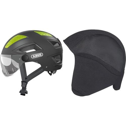 ABUS Stadthelm Hyban 2.0 ACE - Fahrradhelm mit Visier, Licht und ABS-Hartschale - für Damen und Herren - Grau (Titan), Größe XL & Winter Kit Fahrradhelm, Schwarz (Black), L von ABUS