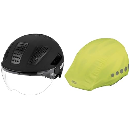 ABUS Stadthelm Hyban 2.0 ACE - Fahrradhelm mit Visier & Regenkappe für Helme - Regenschutz mit dekorativen Reflektoren und Gummizug - wasserabweisend – Gelb von ABUS