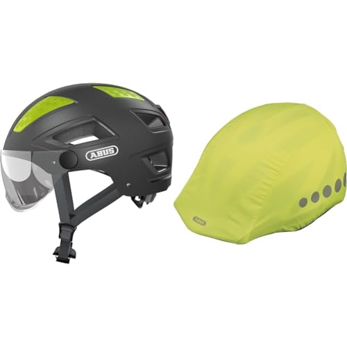 ABUS Stadthelm Hyban 2.0 ACE & Regenkappe für Helme - Regenschutz mit dekorativen Reflektoren und Gummizug - wasserabweisend – Gelb von ABUS