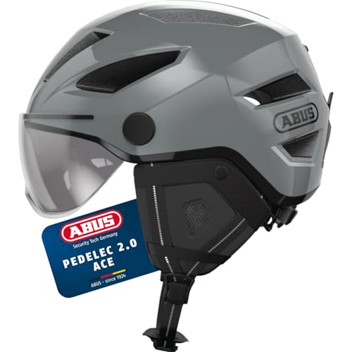 ABUS Stadthelm Pedelec 2.0 ACE - Fahrradhelm mit Rücklicht, Visier, Regenhaube, Ohrenschutz - für Damen und Herren - Grau, Größe L ABUS Stadthelm Pedelec 2.0 ACE - Fahrradhelm mit Rücklicht, Visier, Regenhaube, Ohrenschutz - für Damen und Herren - Grau, Größe L von ABUS