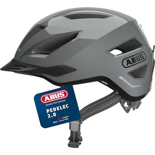 ABUS Stadthelm Pedelec 2.0 - Fahrradhelm mit Rücklicht und Regenhaube - für den Stadtverkehr - Damen Herren - Grau, Größe M, Grau (race grey), M (52-57 cm) von ABUS