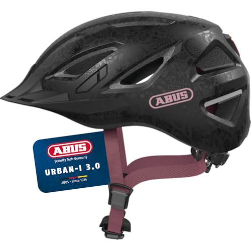 ABUS Stadthelm Urban-I 3.0 - Fahrradhelm mit Rücklicht, Schirm und Magnetverschluss - für Damen und Herren - Schwarz mit floralem Muster, M (52-58 cm) ABUS Stadthelm Urban-I 3.0 - Fahrradhelm mit Rücklicht, Schirm und Magnetverschluss - für Damen und Herren - Schwarz mit floralem Muster, M (52-58 cm) von ABUS